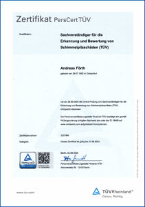 TÜV-Zertifikat Schimmel-Gutachter Förth
