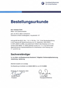 Bestellungsurkunde HWK Unterfranken 24 28